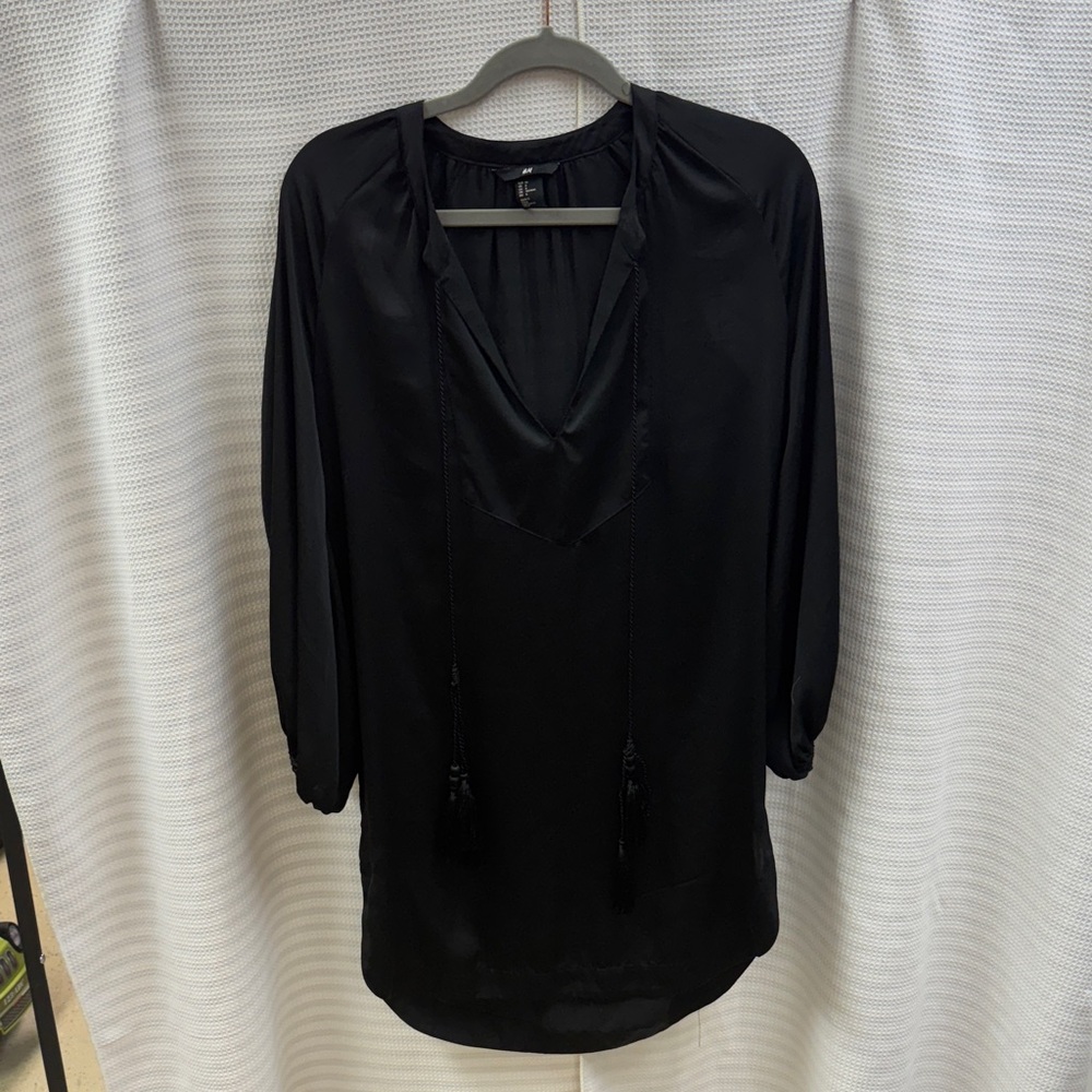 H&M Black Tunic Top with Tulip Hem for Women